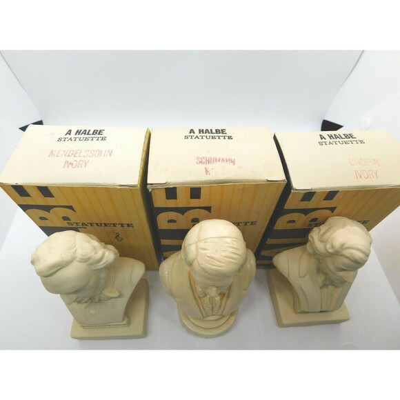 Vintage Halbe Statuette Lot of 7 Figures Busts Famous Music Composers - Picture 2 of 6